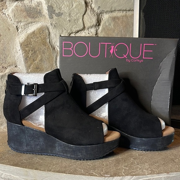 Corky's Boutique Shoes Corkys Felton Wedge In Black Poshmark